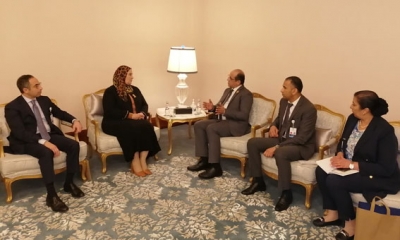 وزير الشؤون الاجتماعية يلتقي وزيرة التضامن الاجتماعي بجمهورية مصر العربية ووزير الشؤون الاجتماعية والعمل اليمني