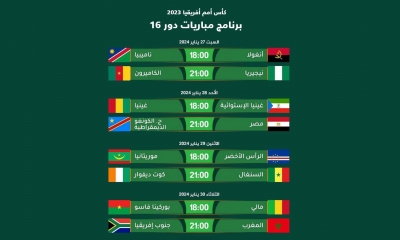 كأس امم افريقيا  برنامج مواجهات الدور ثمن النهائي