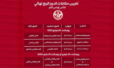 البرنامج الرسمي للدور ربع النهائي لكأس تونس